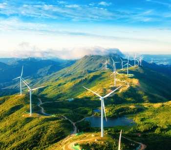 A windfarm on rolling hills