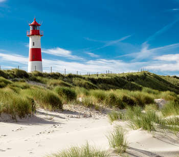A lighthouse on a beach
