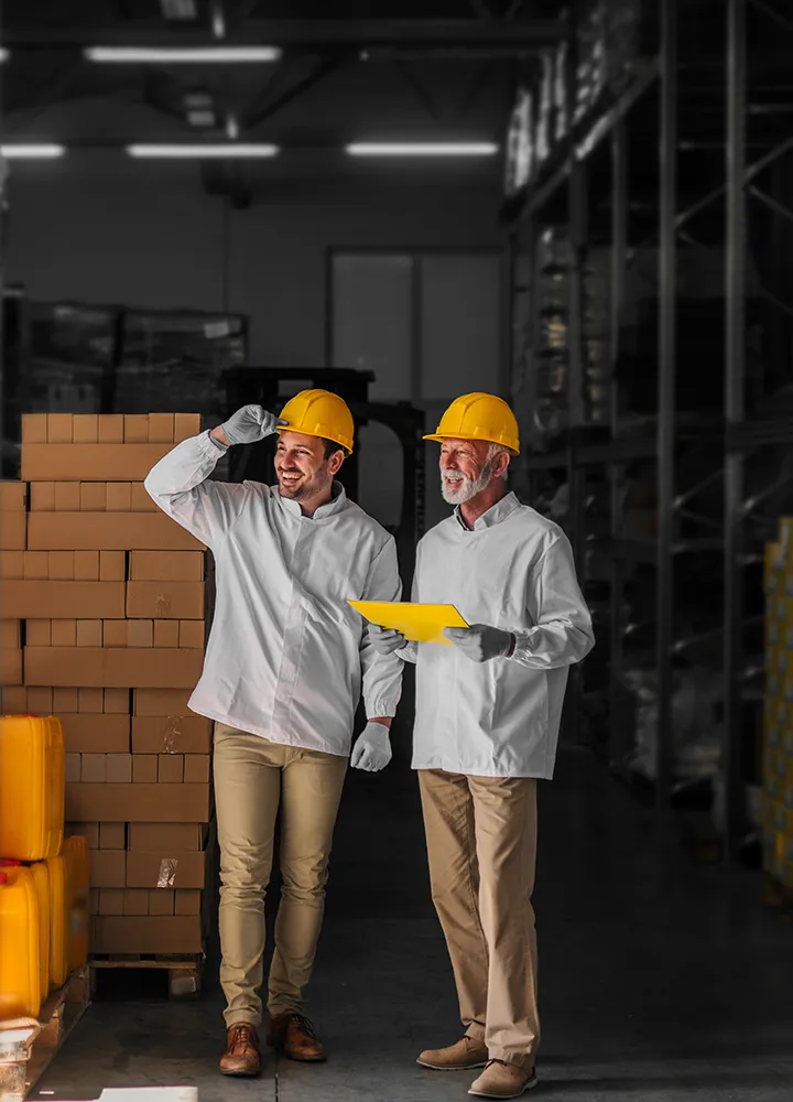 A father and son work in their warehouse