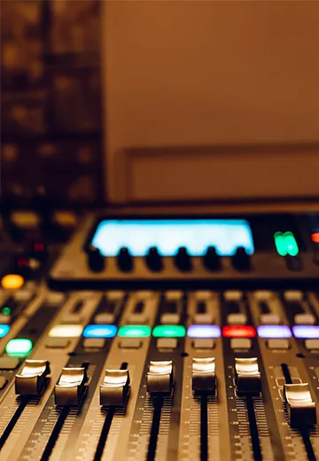 A sound mixing console up close