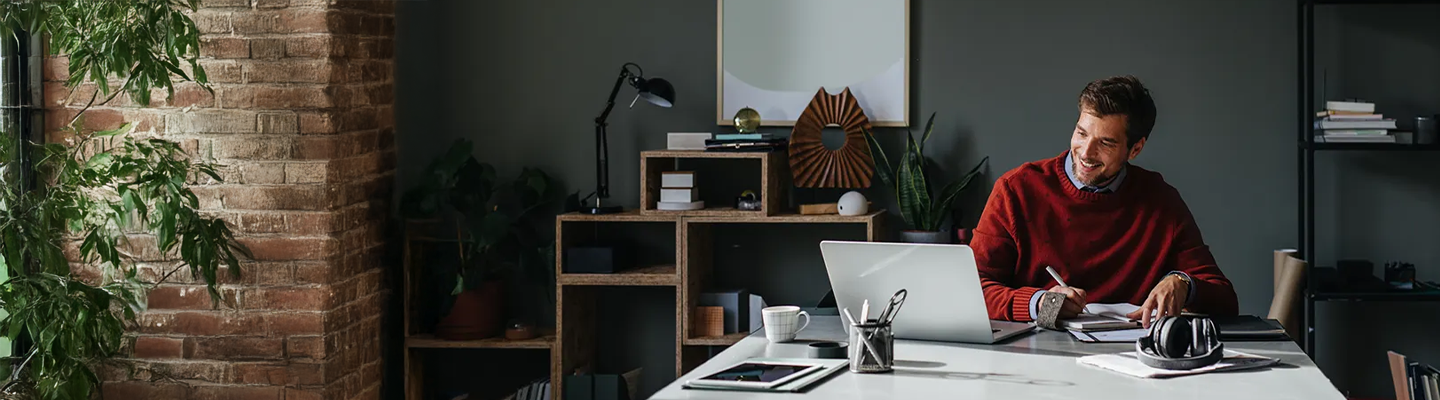 A man on a laptop
