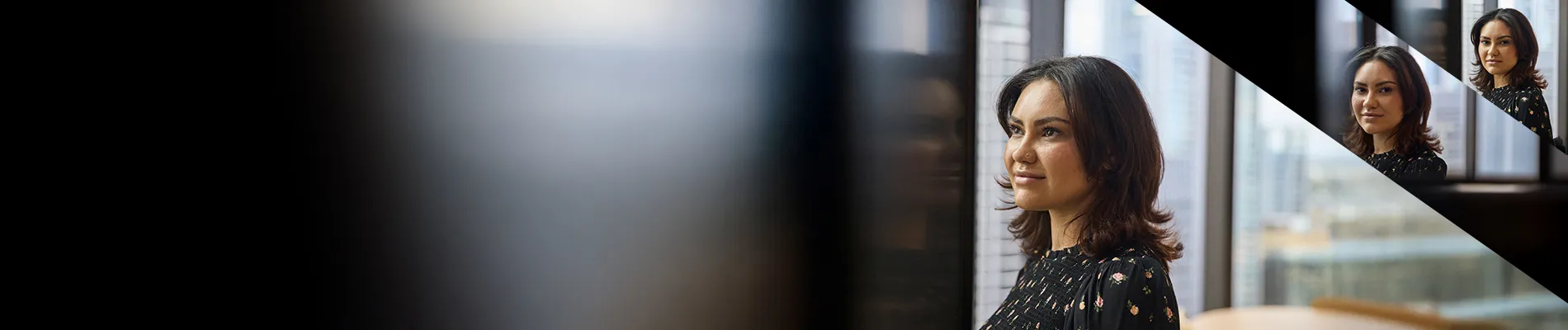 A woman looks into the distance