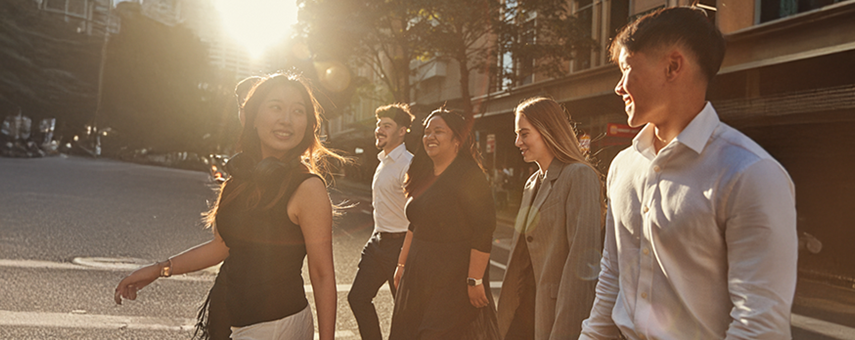 Group of young people walking outside