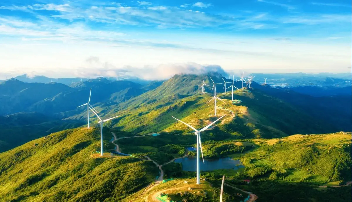 A windfarm on rolling hills
